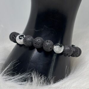 Rainbow Moonstone and Black Lava Bracelet